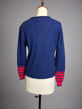 Load image into Gallery viewer, Nimpy Clothing upcycled 100% cashmere rich Navy and Cherry pocket jumper small medium
