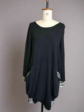 Nimpy clothing upcycled 100% cashmere black and zebra pocket jumper dress medium