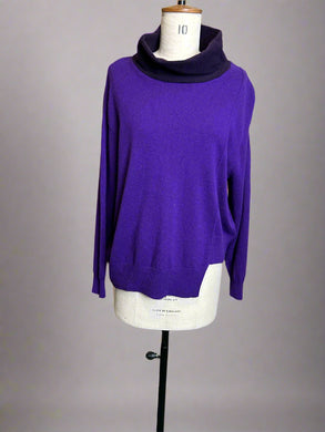 Nimpy Clothing upcycled 100% cashmere rich purple boxy jumper with snood collar large