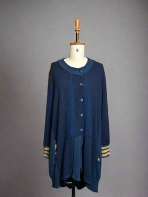 Nimpy Clothing upcycled 100% cashmere Navy and mustard striped busted coatigan medium large