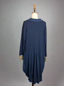 Nimpy Clothing upcycled 100% cashmere Navy and mustard striped busted coatigan medium large