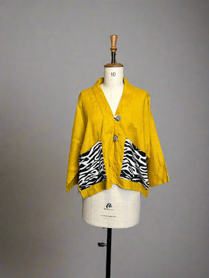 Nimpy Clothing upcycled 100% linen golden mustard and zebra boxy jacket medium large