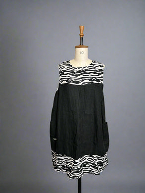 Nimpy Clothing upcycled 100% linen Black and zebra tunic dress medium