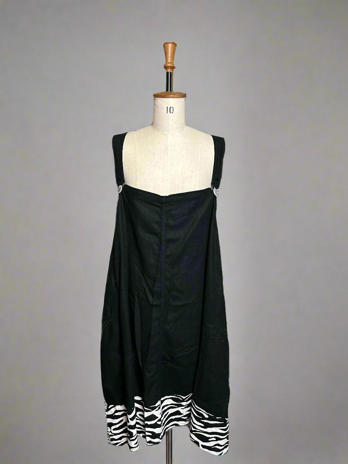 Nimpy Clothing upcycled 100% linen Black and Zebra dungaree style dress medium large
