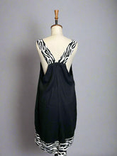 Load image into Gallery viewer, Nimpy Clothing upcycled 100% linen Black and Zebra dungaree style dress medium large