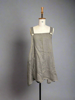 Nimpy Clothing upcycled 100% linen light khaki olive dungaree style tunic