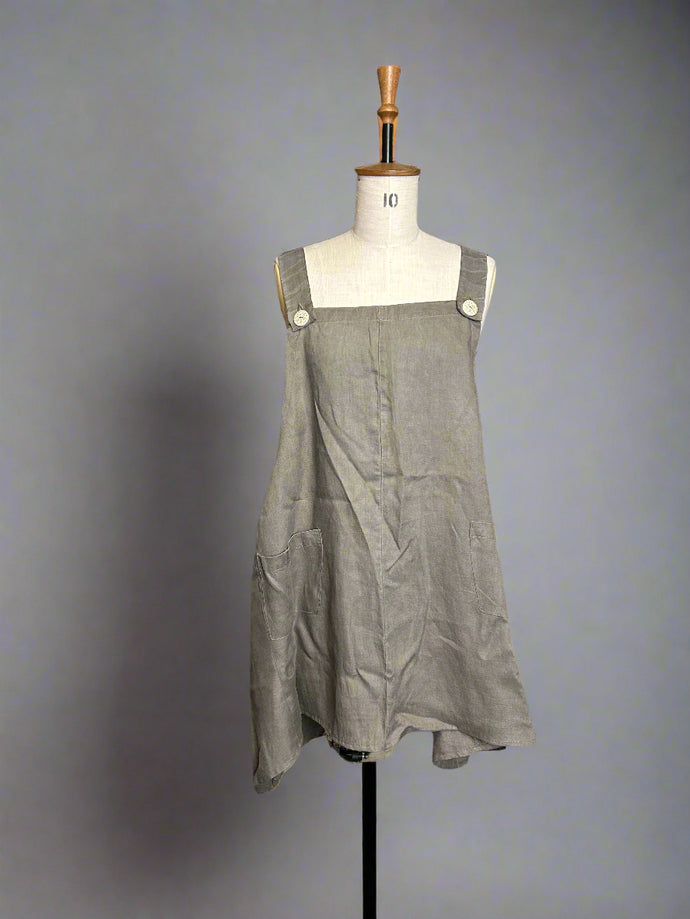 Nimpy Clothing upcycled 100% linen light khaki olive dungaree style tunic