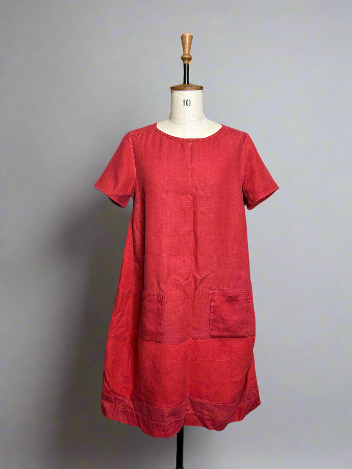 Nimpy Clothing upcycled 100% linen red pocket tulip tunic dress medium
