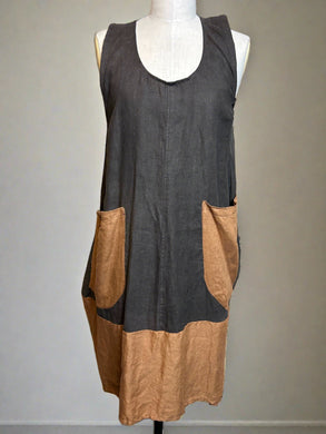 Nimpy Clothing upcycled 100% linen brown and toffee pocket dress medium