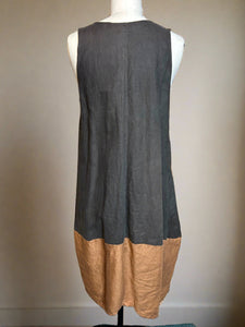 Nimpy Clothing upcycled 100% linen brown and toffee pocket dress medium