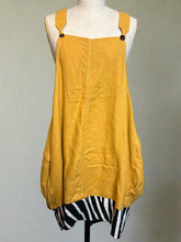 Load image into Gallery viewer, Nimpy Clothing upcycled 100% linen mustard and zebra dress dungaree style medium