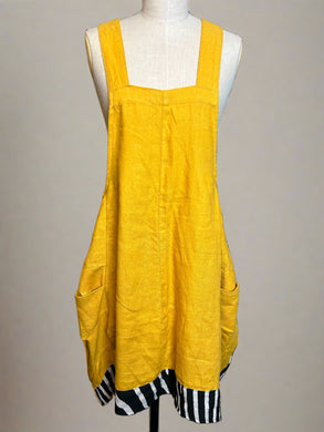 Nimpy Clothing upcycled 100% line golden yellow and zenbra dungaree dress small/medium