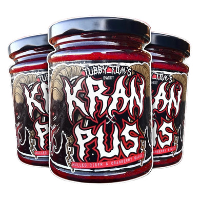 Three jars of 'Bubby Tom's Sweet Kran Hul' surrounded by cranberries