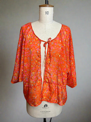 Nimpy Clothing upcycled Saree open kaftan gold and orange top with ties