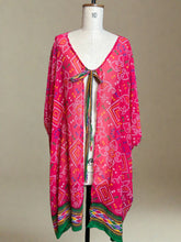 Load image into Gallery viewer, Nimpy Clothing upcycled saree open kaftan turnover pink with tied