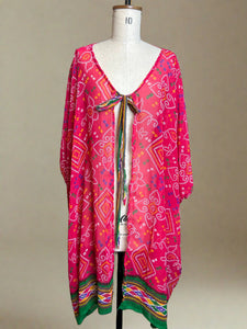 Nimpy Clothing upcycled saree open kaftan turnover pink with tied