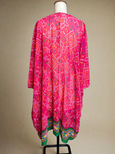Load image into Gallery viewer, Nimpy Clothing upcycled saree open kaftan turnover pink with tied