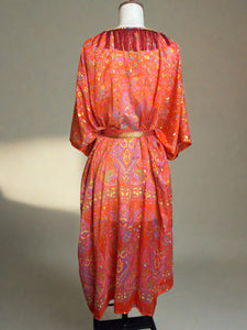 Nimpy Clothing upcycled saree open wrap kaftan throw over gold and orange wrap dress