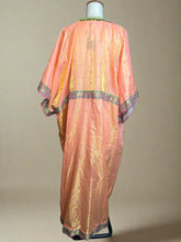 Load image into Gallery viewer, Nimpy Clothing upcycled saree open Kaftan turnover peach and green pom-poms
