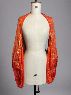 Nimpy Clothing upcycled saree open kaftan throw over gold and orange with bell sleeve