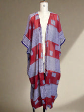 Load image into Gallery viewer, Nimpy Clothing upcycled saree open kaftan throw over purple red