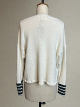 Load image into Gallery viewer, Nimpy Clothing upcycled 100% cashmere white with striped boxy jumper medium/large