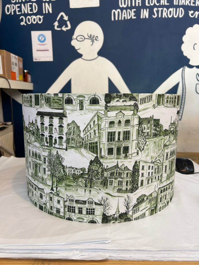 Jo Duck green lamp shade Stroud building 40cm