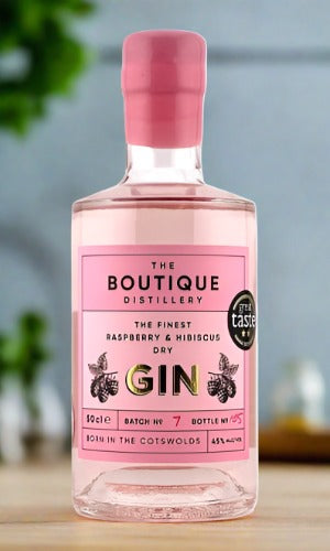 Boutique Distillery pink raspberry and hibiscus Cotswold gin 45% ABV 50cl