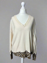 Load image into Gallery viewer, Nimpy Clothing upcycled 100% cashmere white and leopard boxy jumper medium