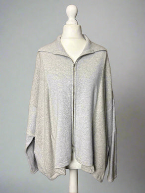 Nimpy Clothing upcycled 100% cashmere ice grey boxy zippy cardigan medium large