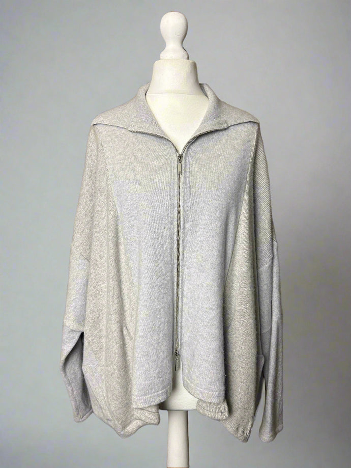 Nimpy Clothing upcycled 100% cashmere ice grey boxy zippy cardigan medium large