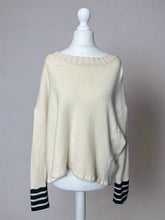 Load image into Gallery viewer, Nimpy Clothing upcycled 100% cashmere white with stripes boxy jumper medium large