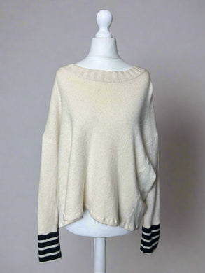 Nimpy Clothing upcycled 100% cashmere white with stripes boxy jumper medium large