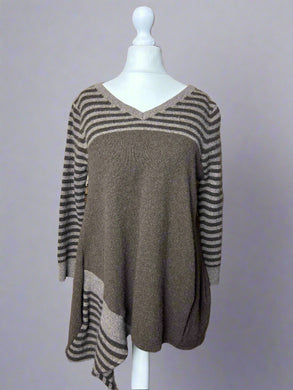 Nimpy Clothing upcycled 100% cashmere brown and stripes A line boxy jumper small medium