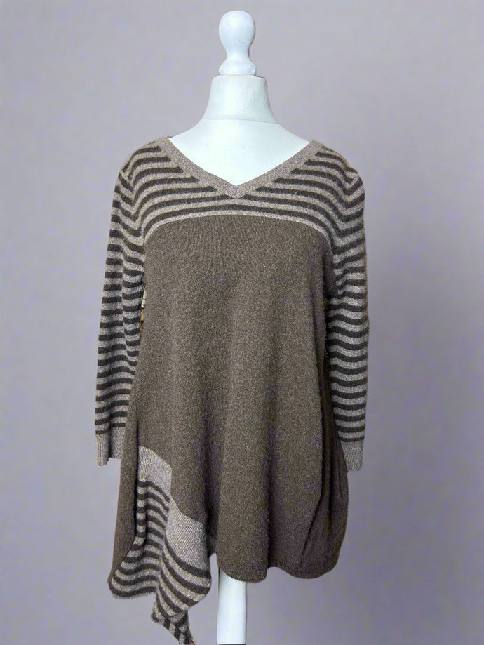Nimpy Clothing upcycled 100% cashmere brown and stripes A line boxy jumper small medium