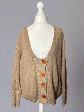Nimpy Clothing upcycled 100% cashmere fawn boxy cardigan coconut buttons medium large
