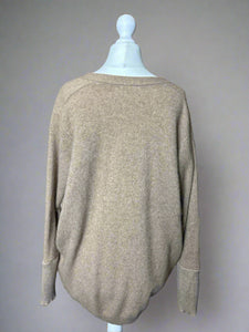 Nimpy Clothing upcycled 100% cashmere fawn boxy cardigan coconut buttons medium large