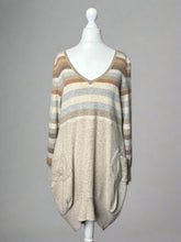 Load image into Gallery viewer, Nimpy Clothing upcycled 100% cashmere striped “mint humbug” pocket dress small medium