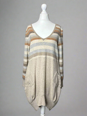 Nimpy Clothing upcycled 100% cashmere striped “mint humbug” pocket dress small medium