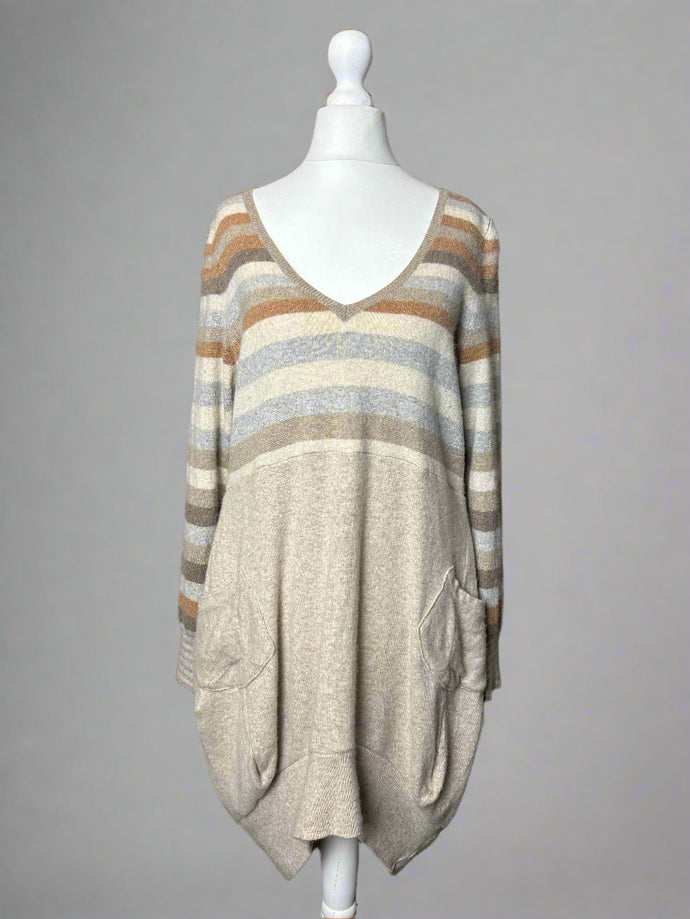 Nimpy Clothing upcycled 100% cashmere striped “mint humbug” pocket dress small medium