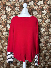 Load image into Gallery viewer, Nimpy Clothing upcycled 100% cashmere scarlet and striped cardigan medium