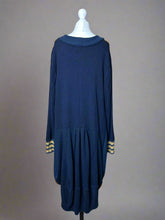Load image into Gallery viewer, Nimpy Clothing upcycled 100% cashmere navy and mustard striped bustle coatigan medium large