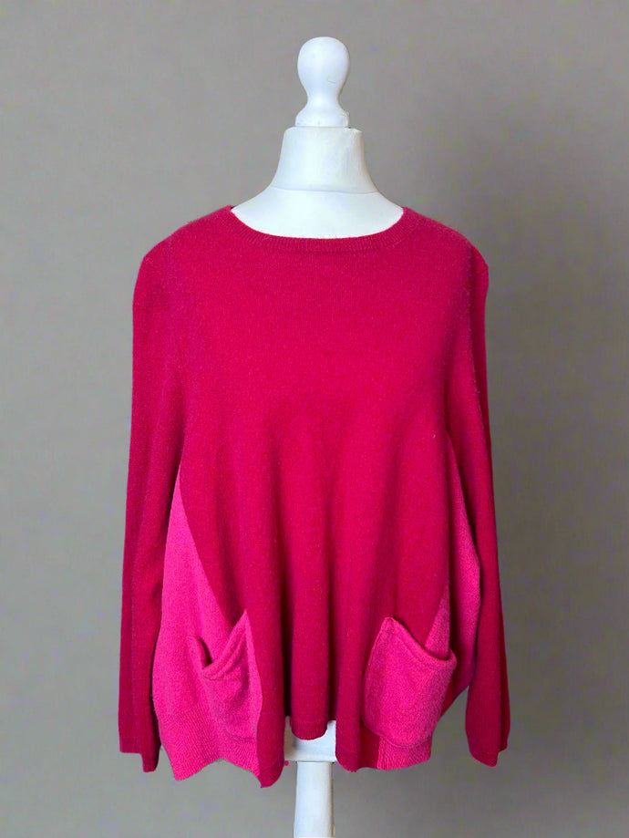 Nimpy Clothing upcycled 100% cashmere bright pink body pocket jumper small medium