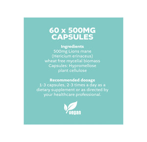 Cotswold Mushrooms Lions Mane mycelium 60x500mg capsules