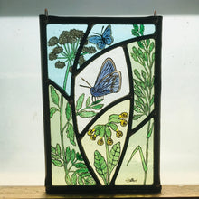 Load image into Gallery viewer, Liz Dart Stained Glass butterfly and cow parsley panel