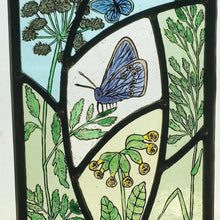 Load image into Gallery viewer, Liz Dart Stained Glass butterfly and cow parsley panel