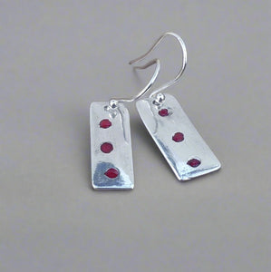 Jane Vernon Fine silver & acrylic small rectangular earrings red (JV E42)