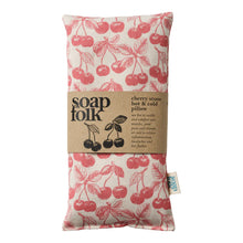 Load image into Gallery viewer, Soap Folk cherry stone hot &amp; cold pillow with cherry pattern on a white background