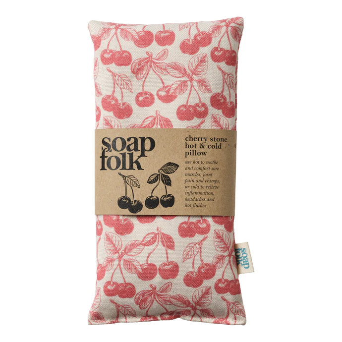 Soap Folk cherry stone hot & cold pillow with cherry pattern on a white background