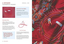 Load image into Gallery viewer, Page from a book  featuring a colourful dress with intricate patterns and text about artisans in Rwanda.